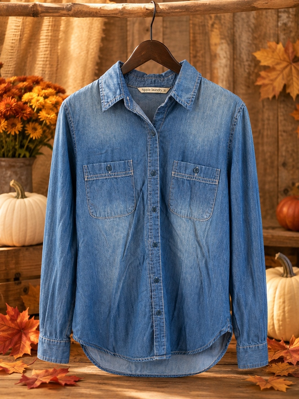 Hippie Laundry Women's Blue Denim Shirt - Classic Button-Up